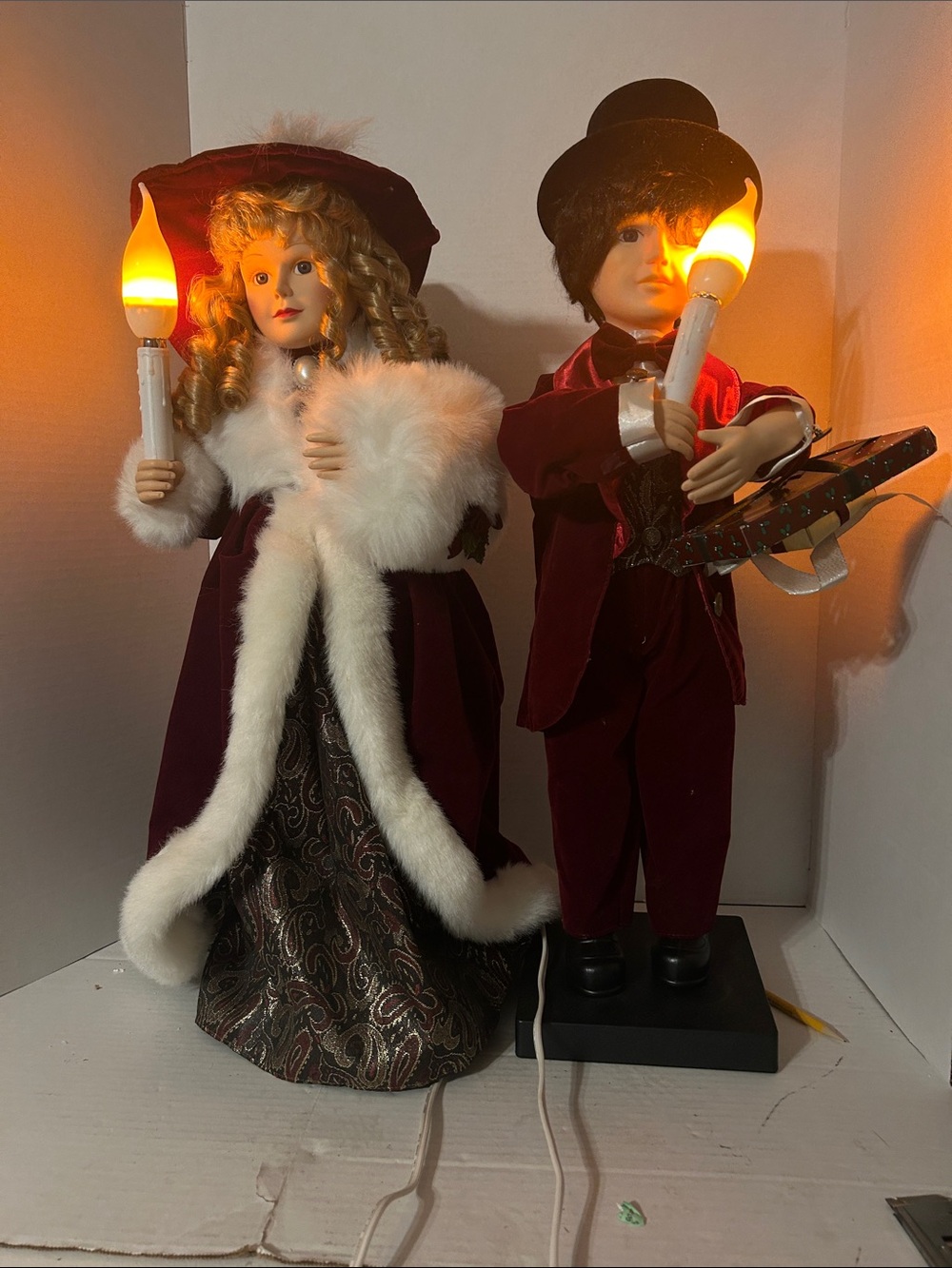 Kids Burgundy Velvet Victorian Caroler Costume with White Fur Trim 27 inches Hig